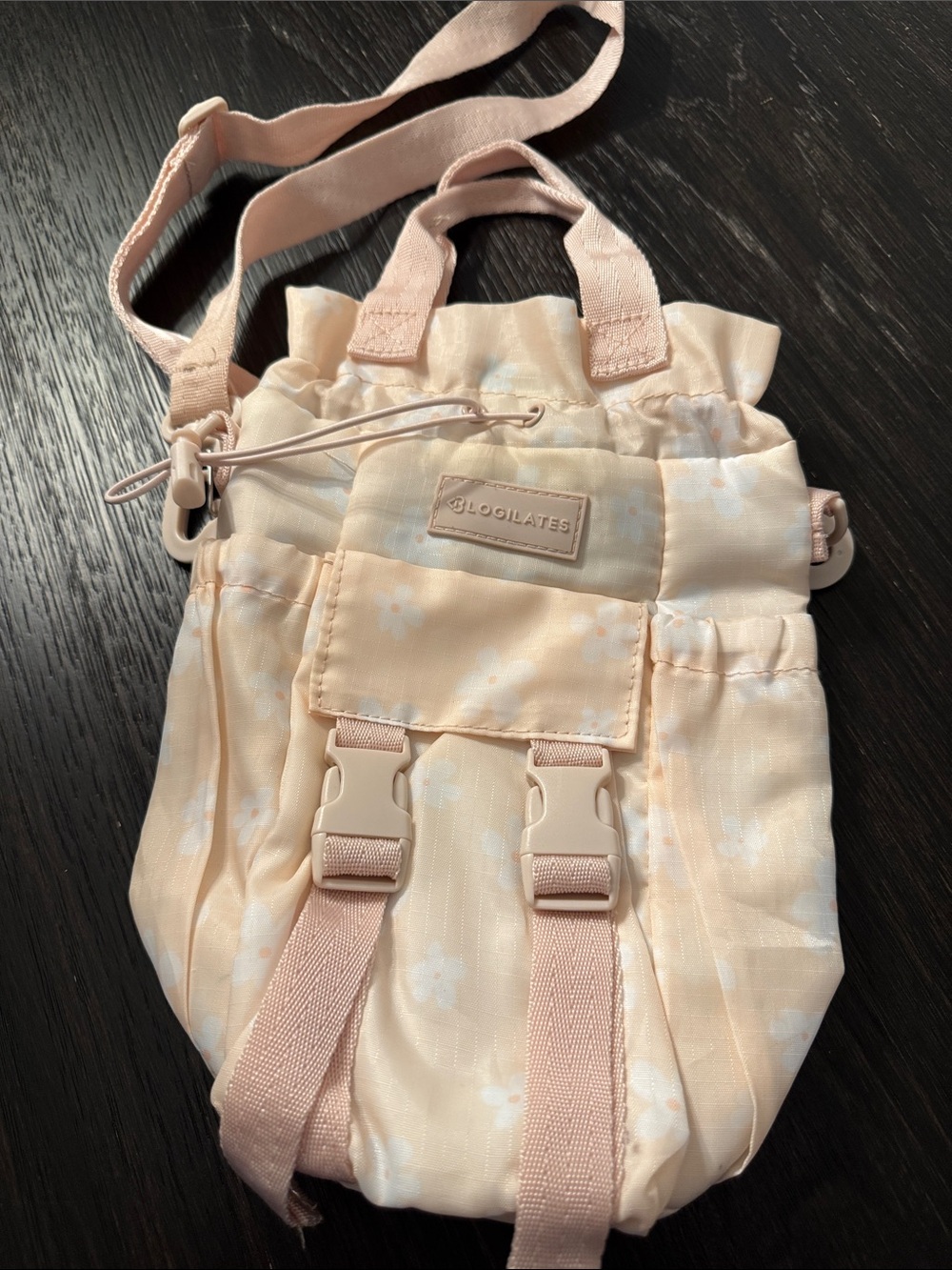 Loolates Women's Pale Pink Floral Water-bottle Drawstring Crossbody Bag
